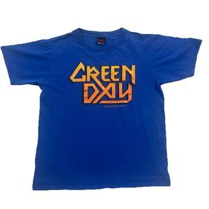 Cinder Block Green Day Y2K Blue 2006 Youth Short Sleeve Band T-Shirt Baby Tee XL